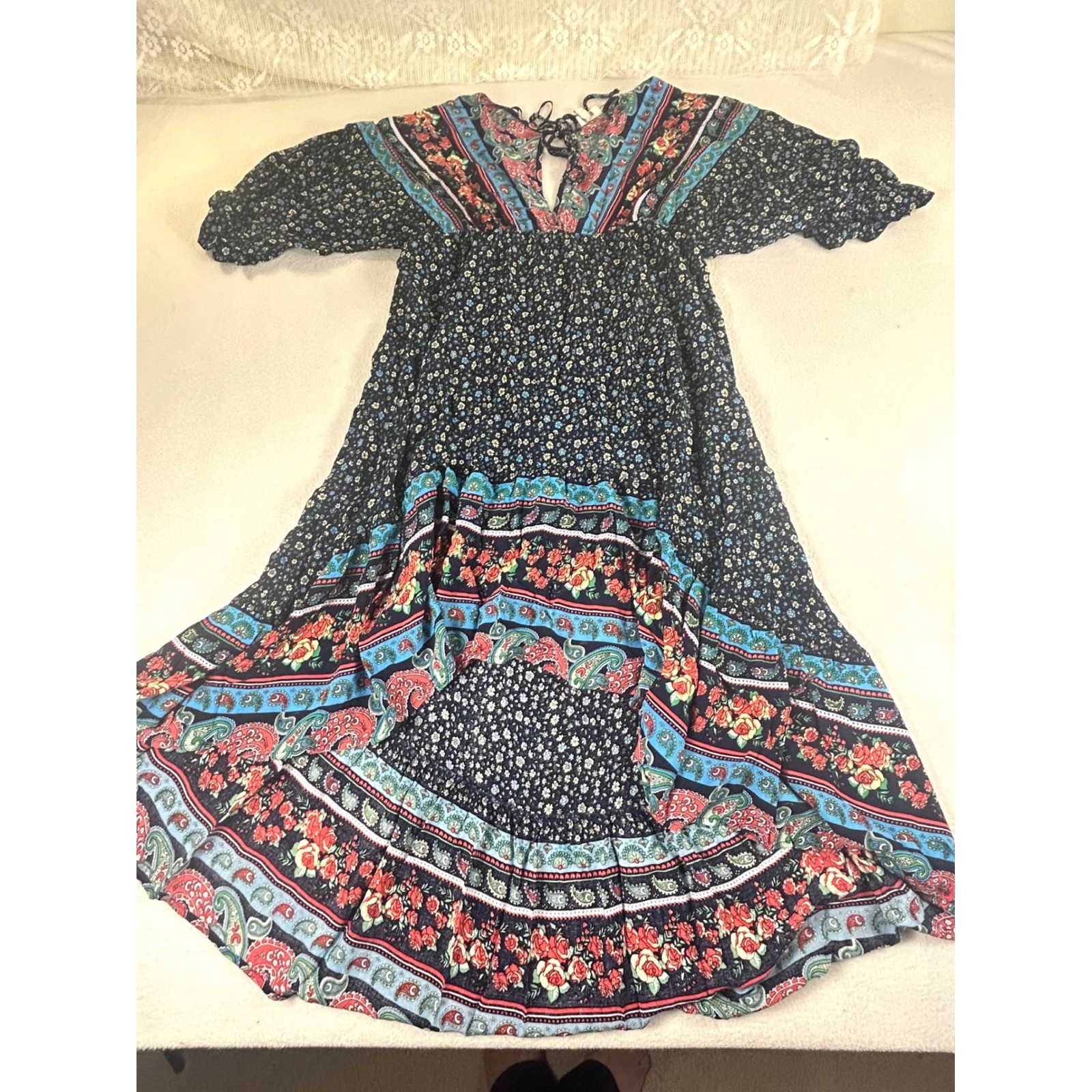 Umgee High Low Dress Women Large Multicolor Bohemian Floral Paisley G2847