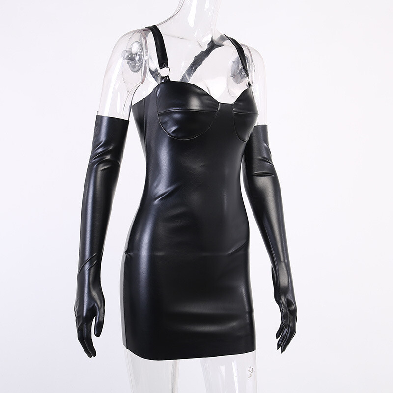 Sexy Women’s PU Leather Babydoll Mini Dress Wet Look Lingerie Club Wear Skirt US