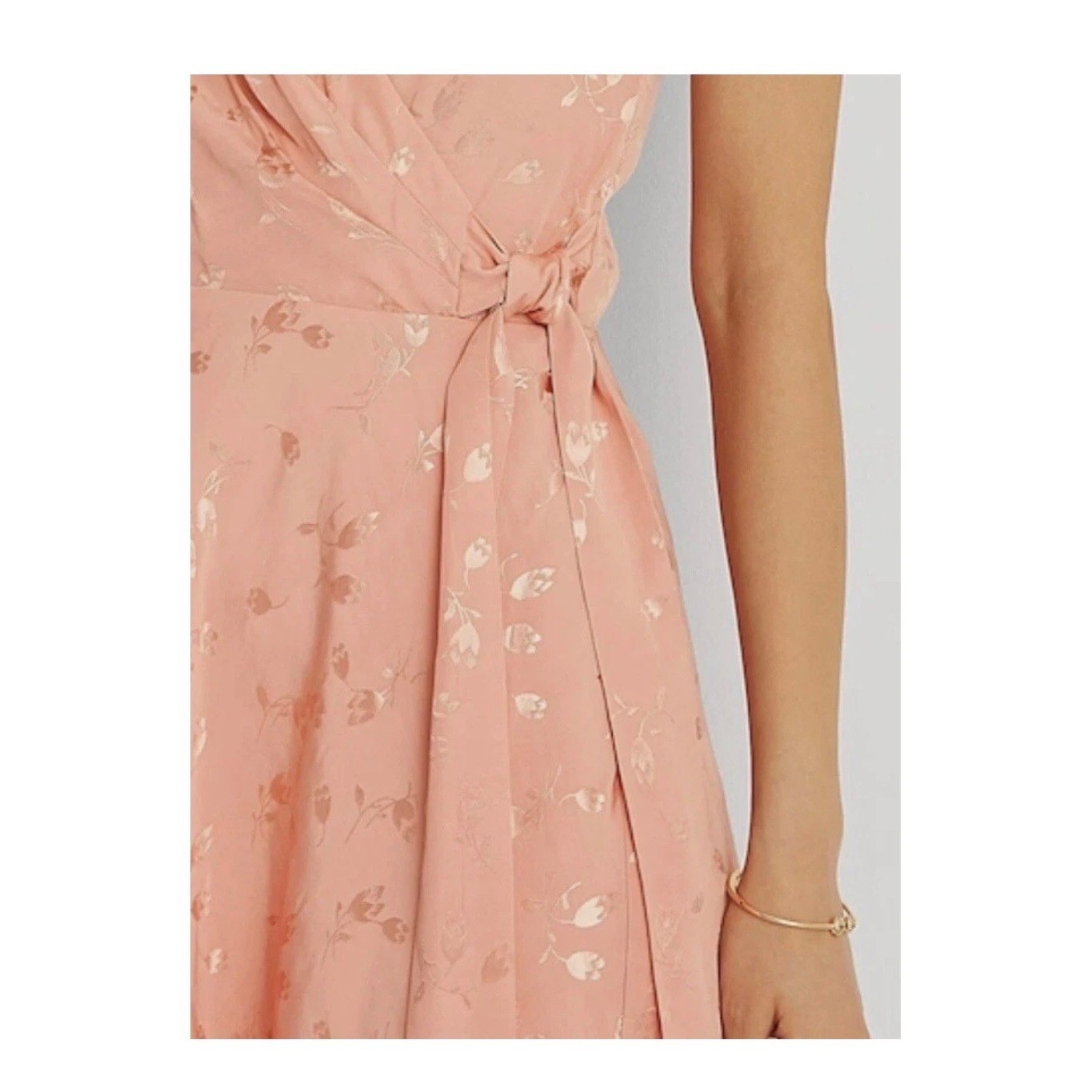 Lauren Ralph Lauren Pink Floral Jacquard Faux Wrap Asymmetrical Midi Dress 14