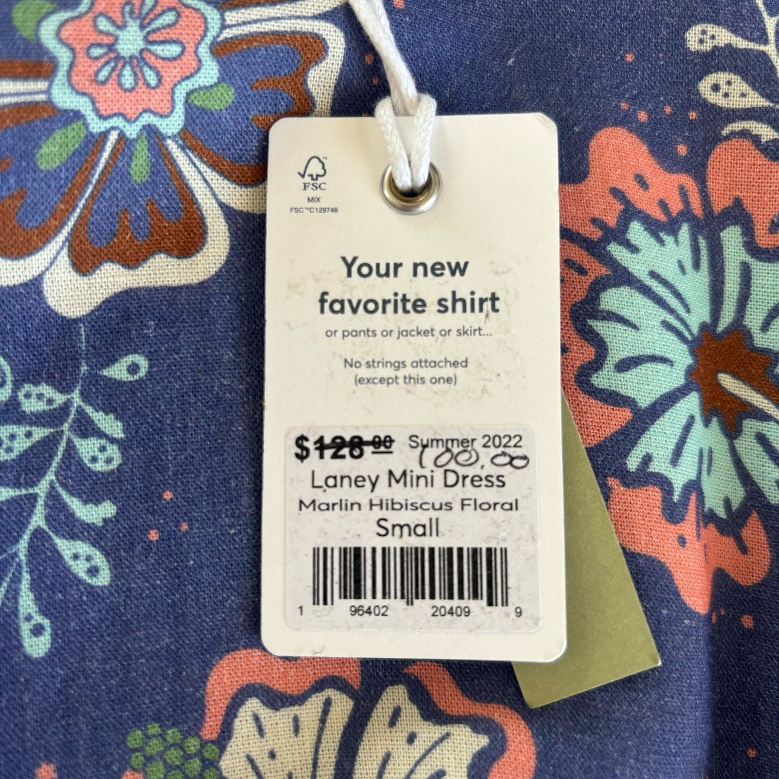 Marine Layer Laney Linen Blend Blue Mini Dress Marlin Hibiscus Floral Boho Small