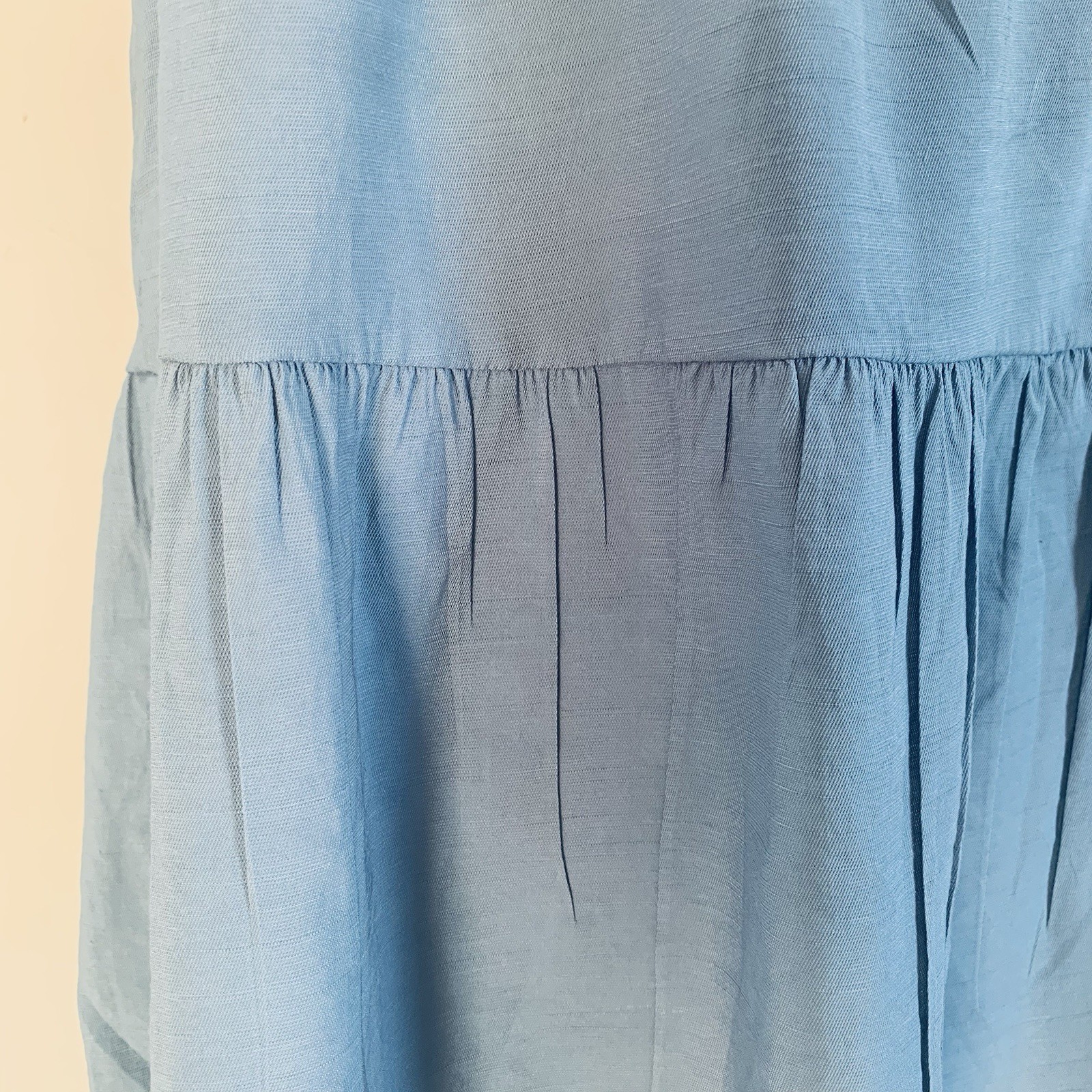 C+D+M Tiered Babydoll Dress L Blue Gray Button Front Midi Cottagecore Soft Boho