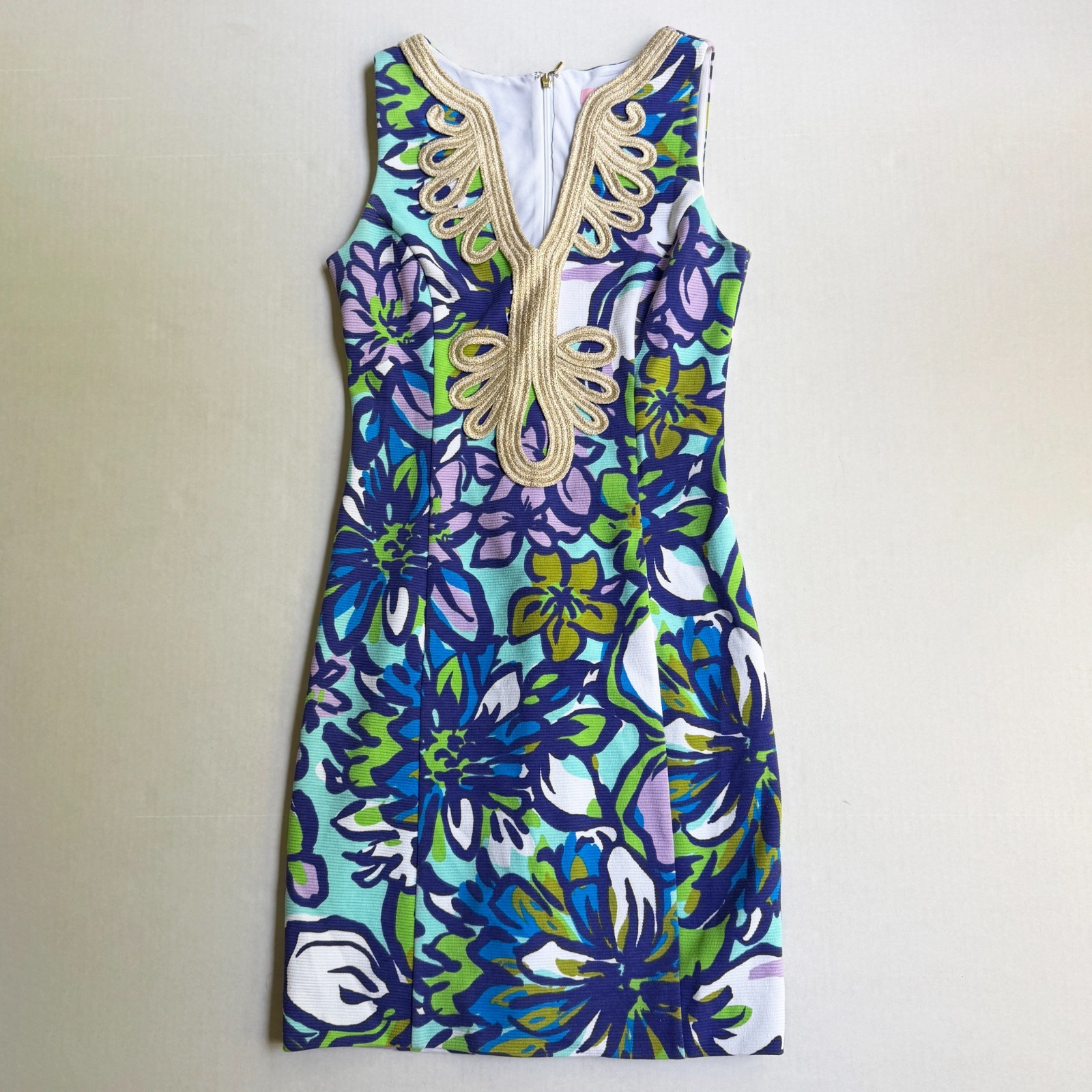 Lilly Pulitzer Janice Shift Dress Womens S Spectrum Blue Catwalk Gold Brocade