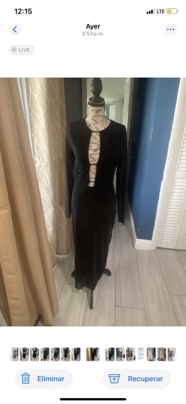 Women’s Black Long Sleeve Mesh Stretch Bodycon Maxi Dress Cutout Lace-Up S