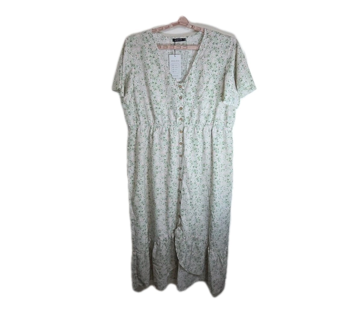 KOJOOIN WOMENS DRESS 3XL FLORAL LONG BUTTON Short Sleeve NWT