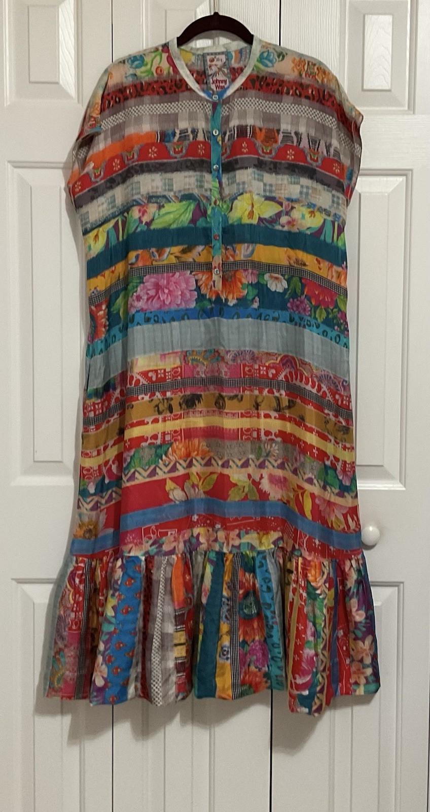 JOHNNY WAS Friendship Imogene Dress Silk Shortened Maxi Tiered Floral Size L