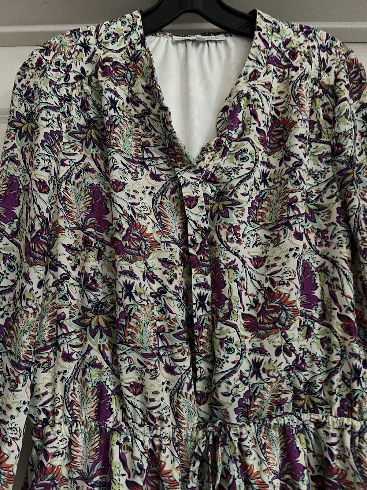Daniel Rainn Anthropologie Boho Floral Print Size M Drawstring Waist 3/4 Sleeve