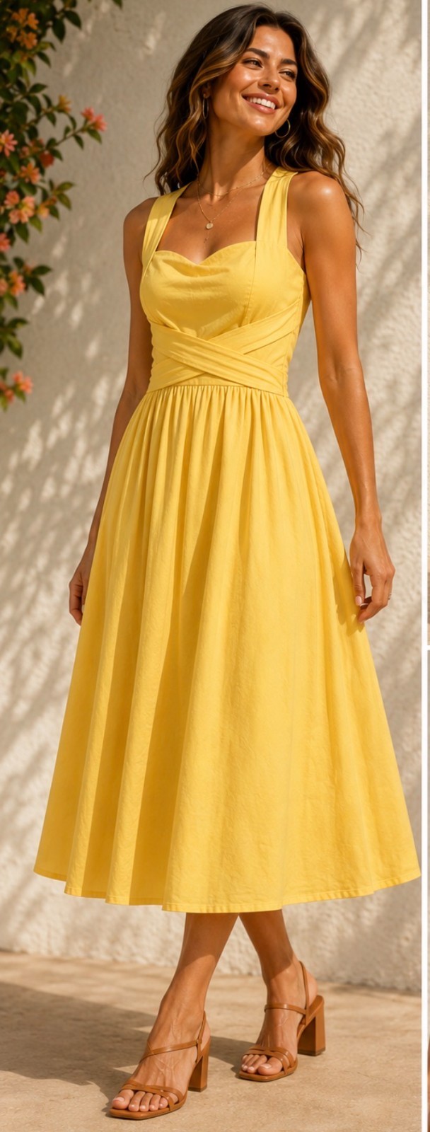 MOTF Yellow Linen Blend Midi Dress NWT Sweetheart Wrap Waist Lined XS