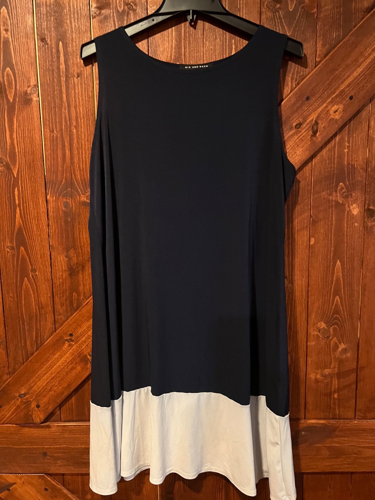 Sleeveless Womens Nik and Nash XL Color Block Dress Navy Blue & White Dress