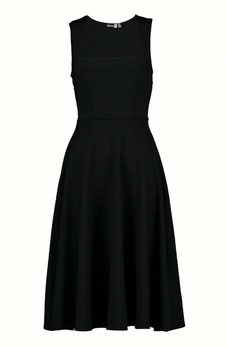Square Neck skater dress UK 6 womens black evening party