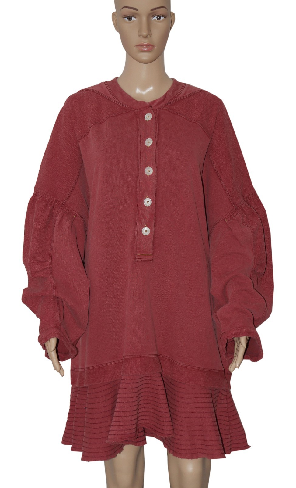 Free People Zander Mini Dress Button Layered Ruffle Long Sleeve Red Berk New L