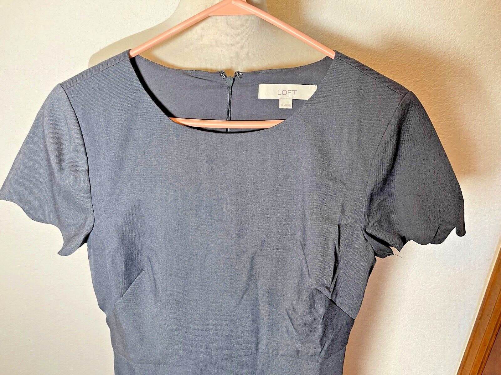 Loft Womens Dress Six Gray Scalloped details Zip Easy Care Blended Fabric