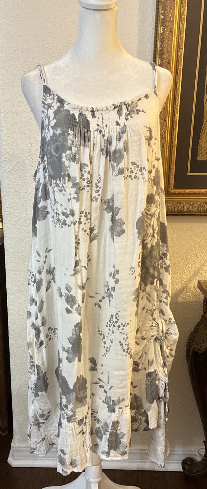 Paper Lace Dress White Gray Floral Sundress Cotton Lightweight Size Med Cotton
