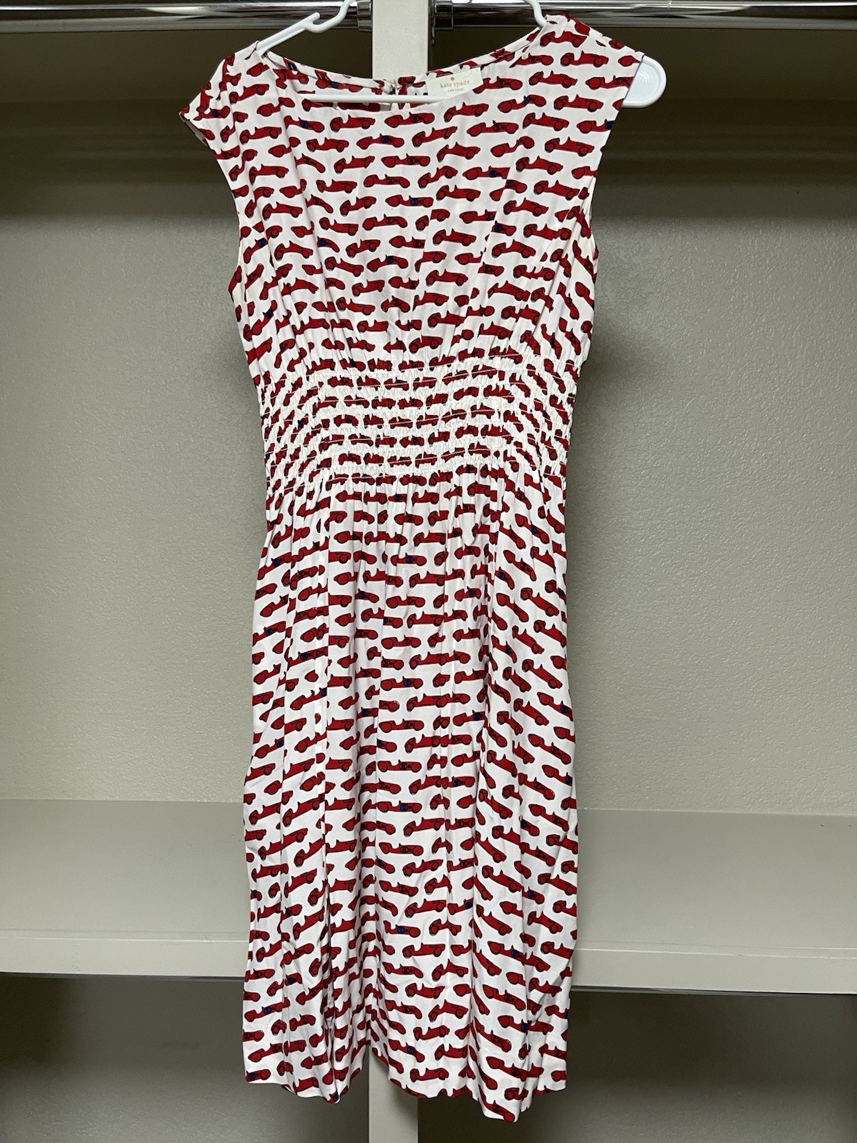 Kate Spade NY Silk “Blair” dress, with “Autobahn Red” or Monaco race car print