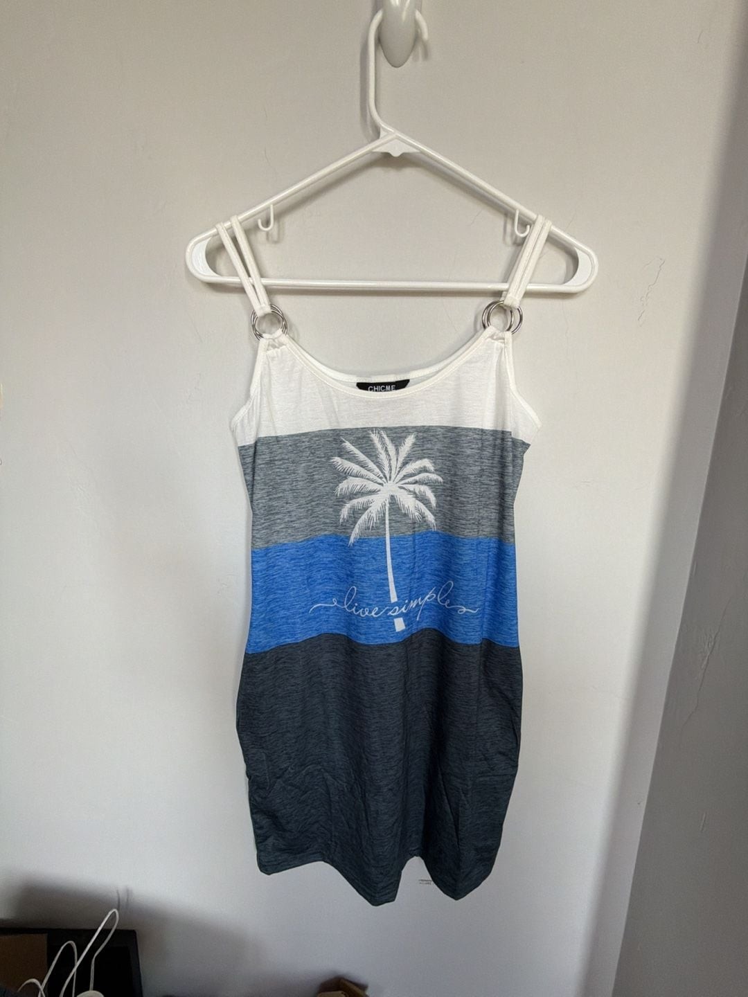 ChicMe Live Simple Color Block Palm Tree Print Cami Mini Dress with Pockets