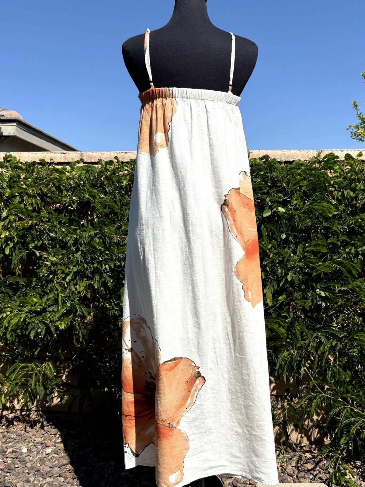 Calypso St Barth SZ S Ivory/Orange Flowers Squared neck Strappy Maxi Dress-NWT