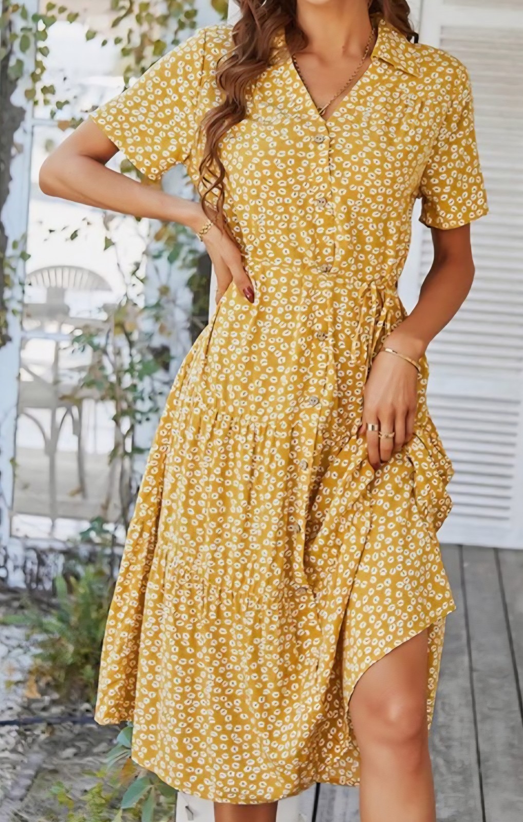 casual summer dress for women medium yellow with white flowers