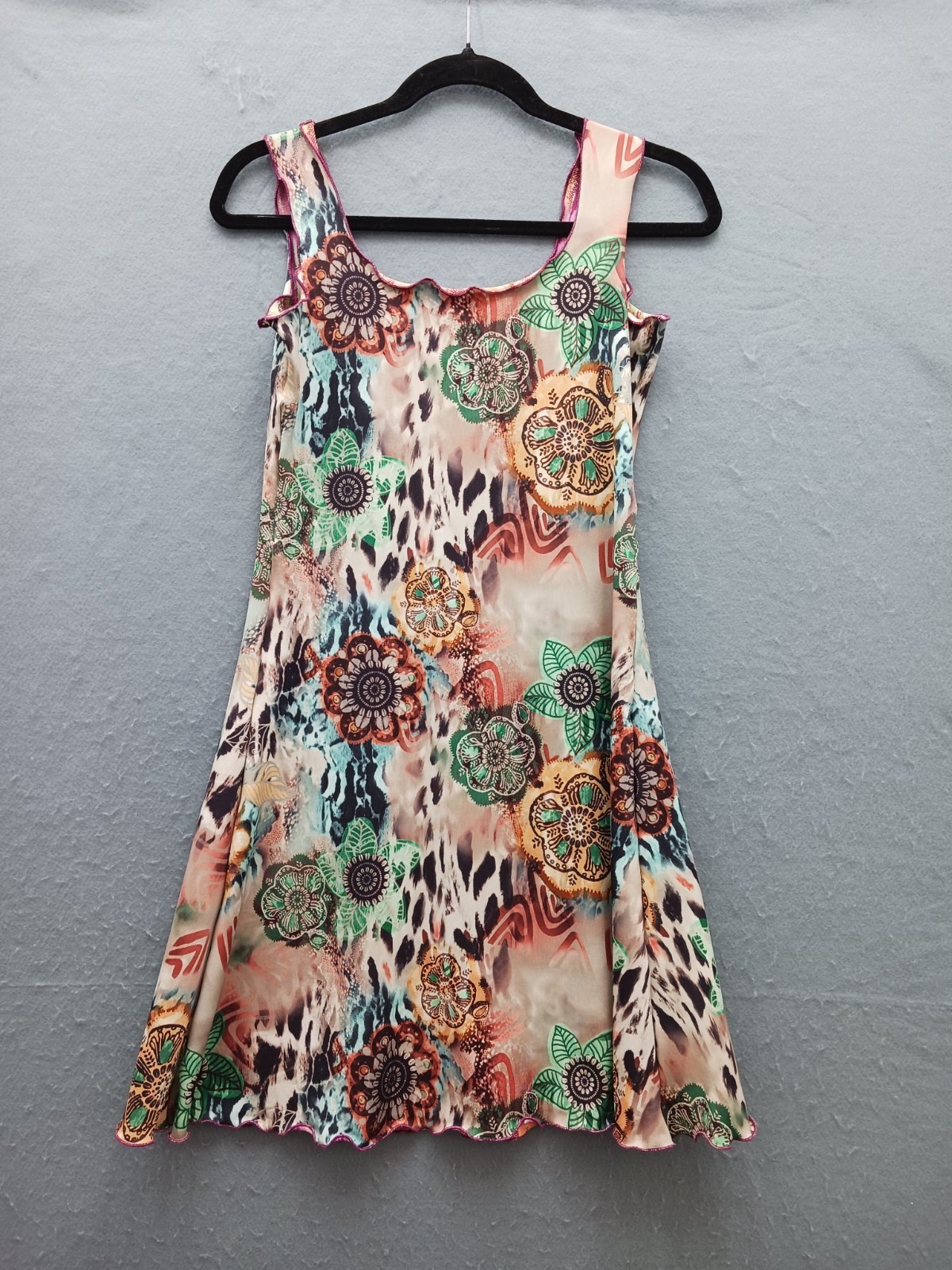 Unknown Women Tank Dress Multicolor Floral Scoop Neck Sleeveless Boho Summer