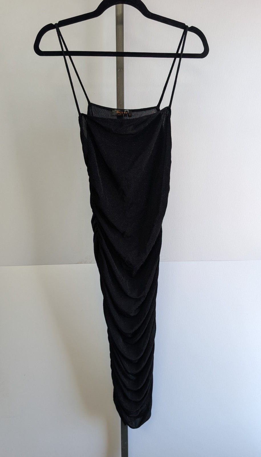 Deja Vu NWT Black Super Soft Nylon/Spandex Strappy Bodycon Midi Dress M