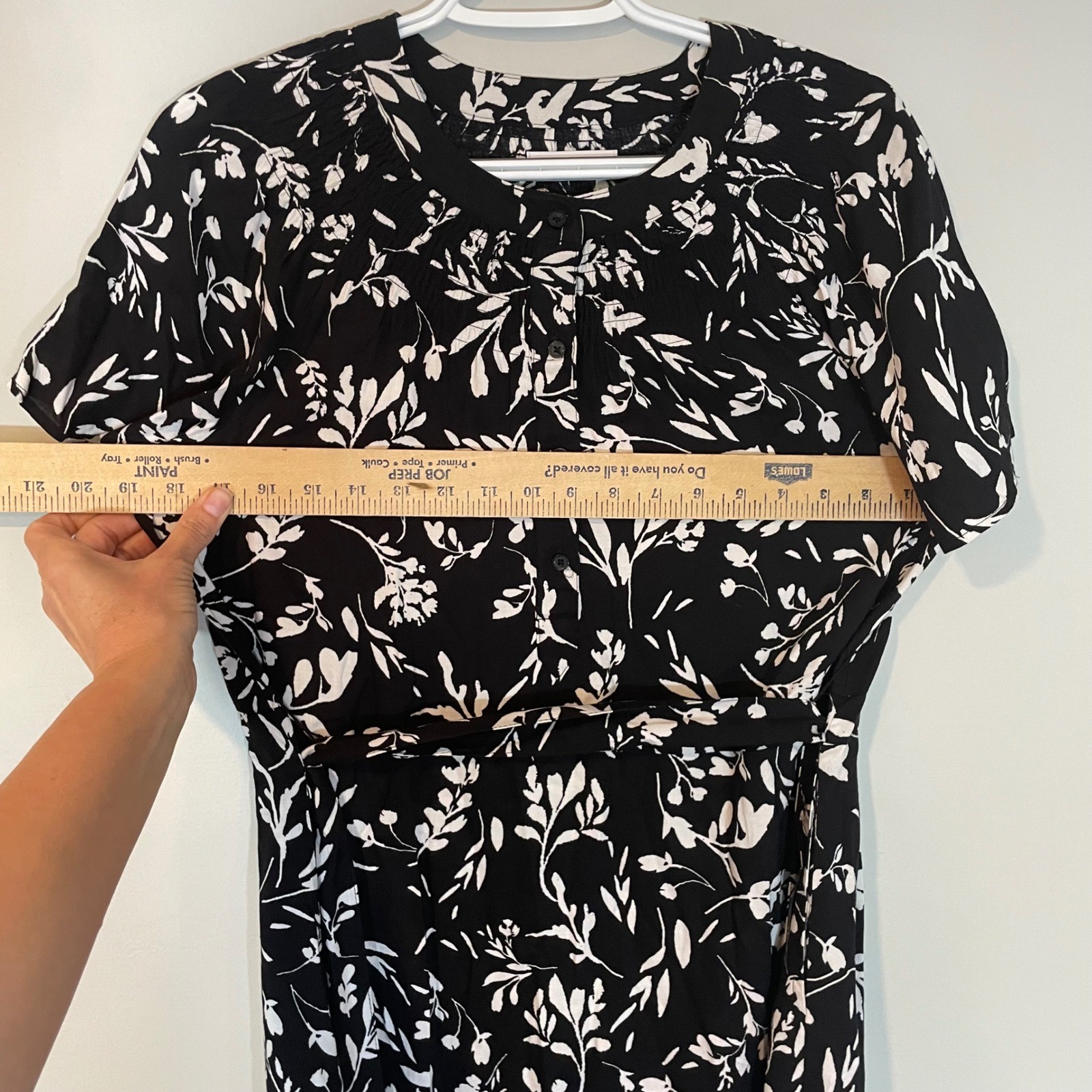 Croft & Barrow Womens Black White Floral Button Midi Dress Pockets S Belted