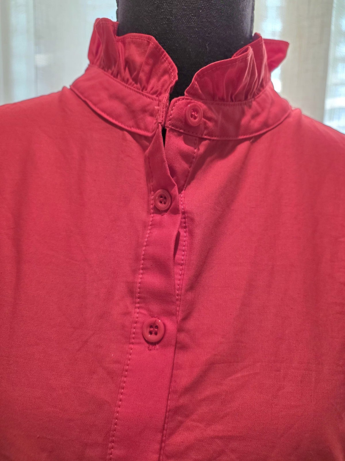 AVARA Stella Dress Womens Large NWT Red Ruffle Collar Smocked Cuff Lace Hem $98