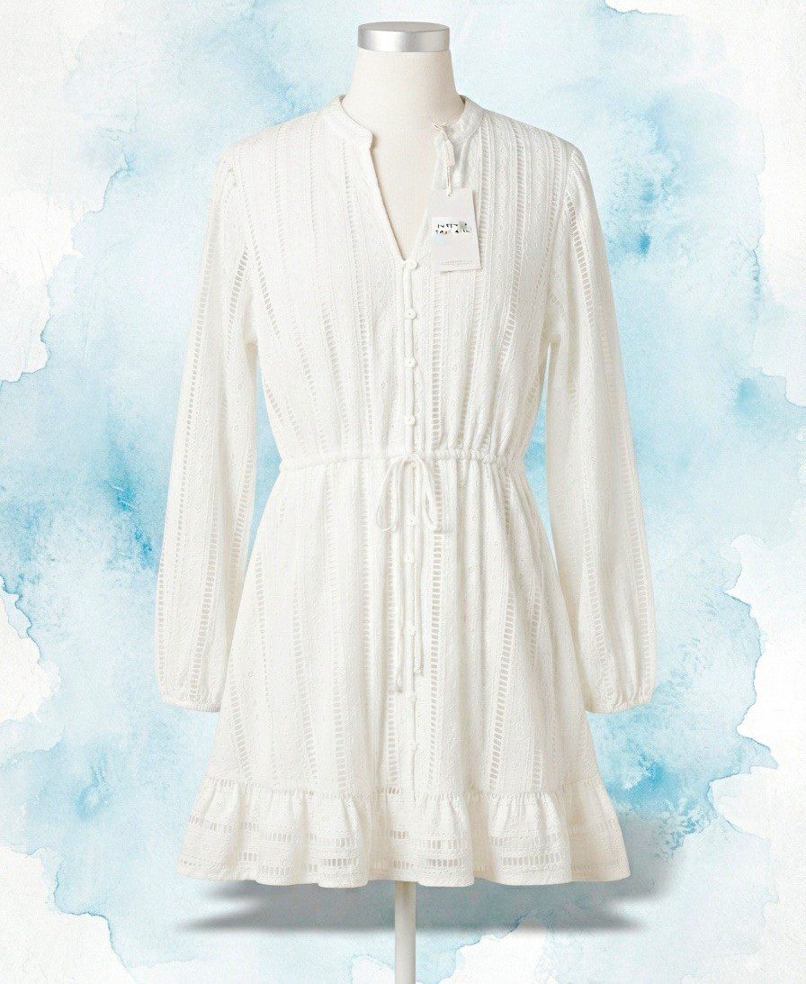 Forever That Girl White Eyelet Cotton V-Neck Button Ruffle Lined A-Line XL