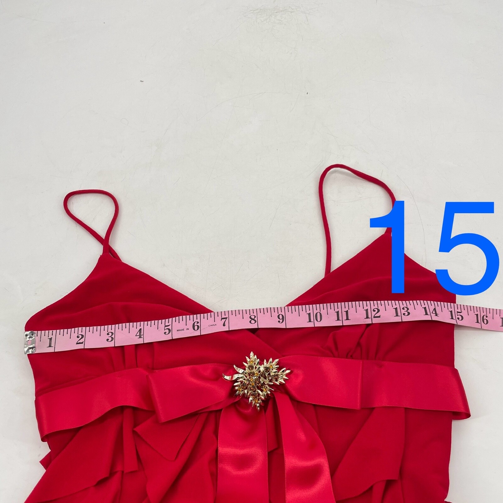VTG CACHE women size 4 Red Spaghetti Strap ruffle Dress v-neck stretchy Y2K 90’s