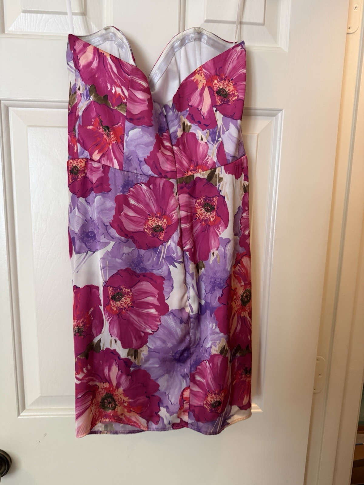 Katie May Strapless Sweetheart Floral Mini Dress Pink Purple White Zip M