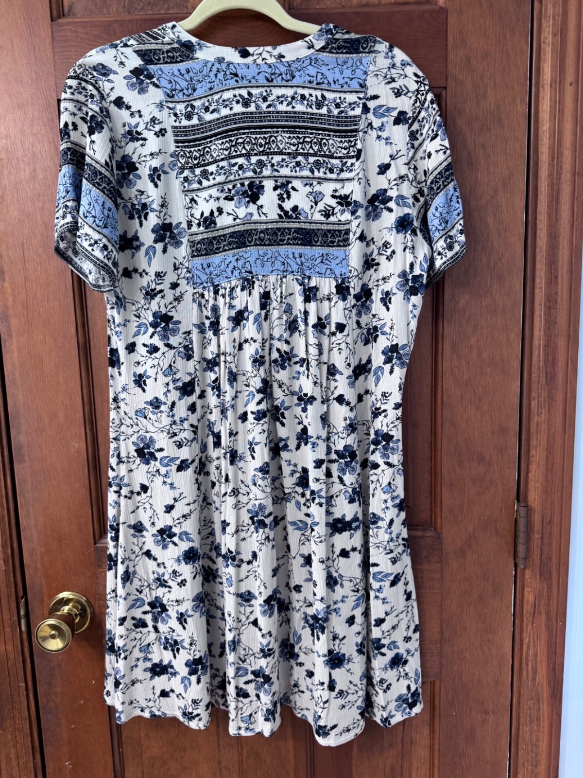 Knox Rose Blue Ivory Floral Border Print Boho Midi Dress Small