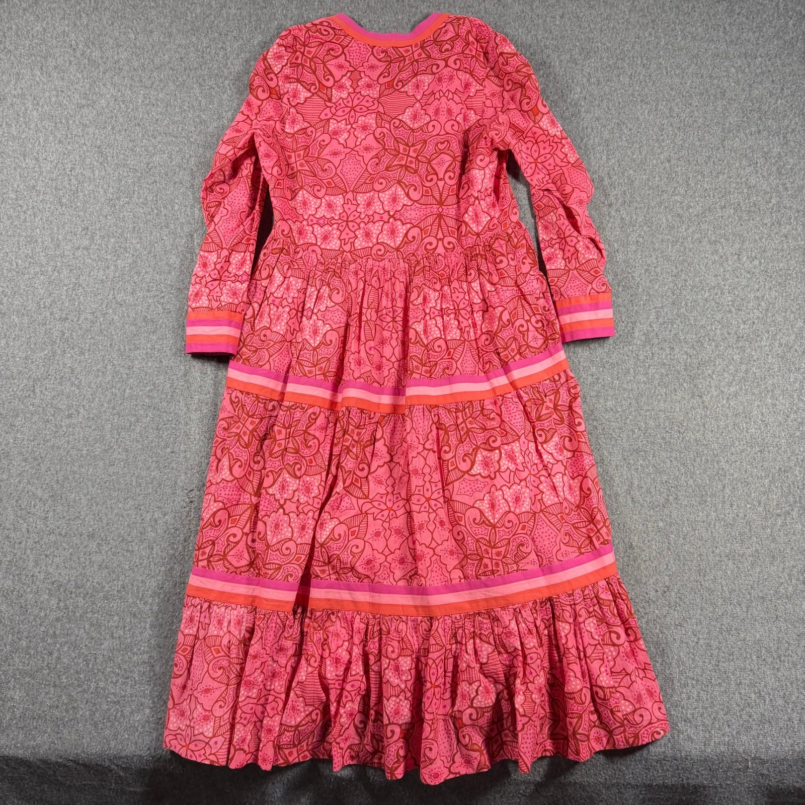 Tuckernuck Ro’s Garden Pink Floral Diwali Tiered Maxi Dress Long Sleeve Medium