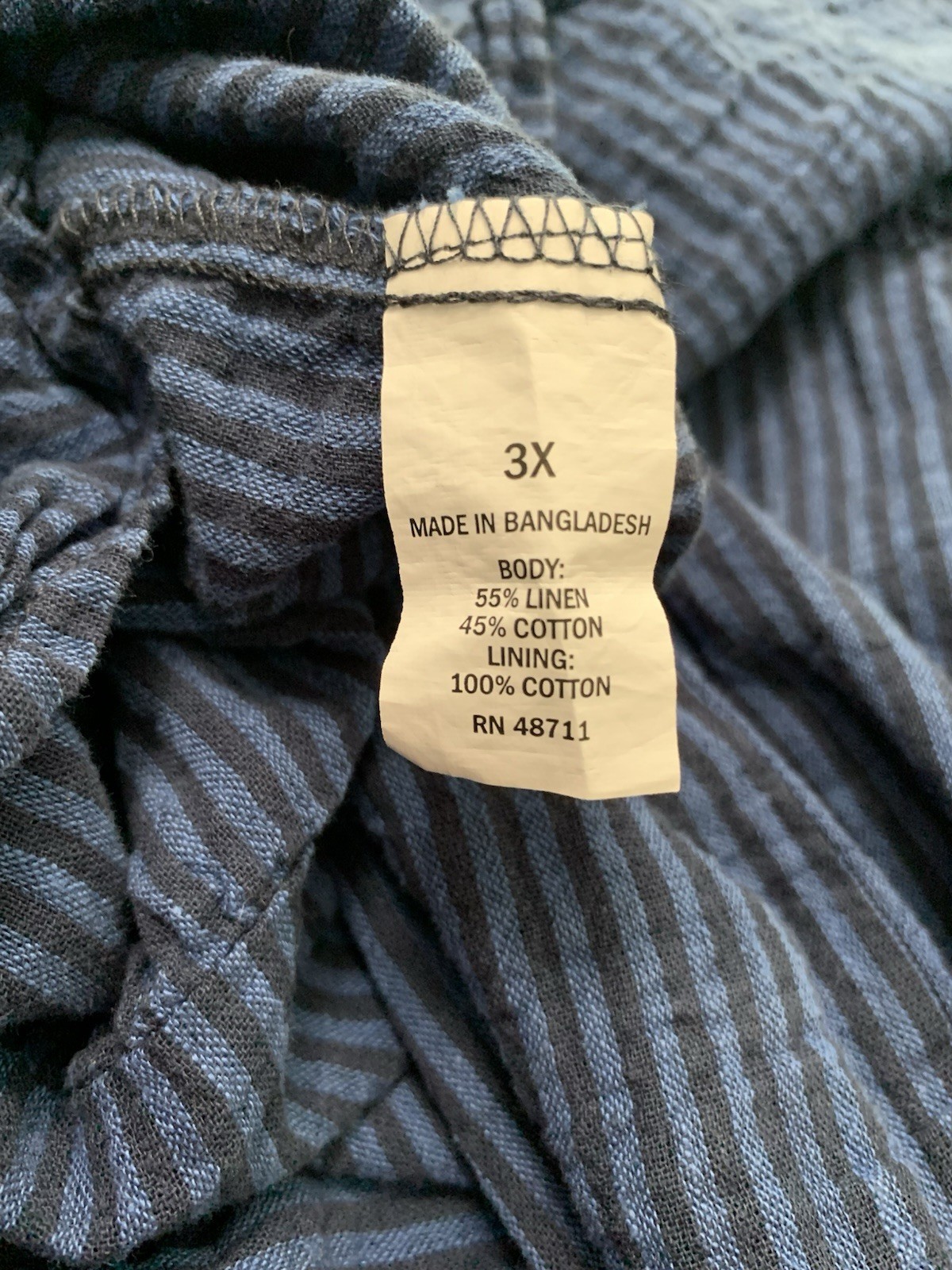Vtg Falls Creek Linen Cotton Dress Blue Stripe Tiered Smocked Midi Womens 3X