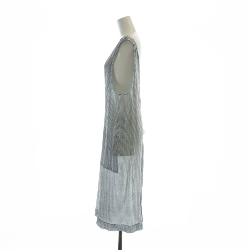 I m im ISSEY MIYAKE Issey Miyake Long Sleeveless Pleats Check White Gray GY17