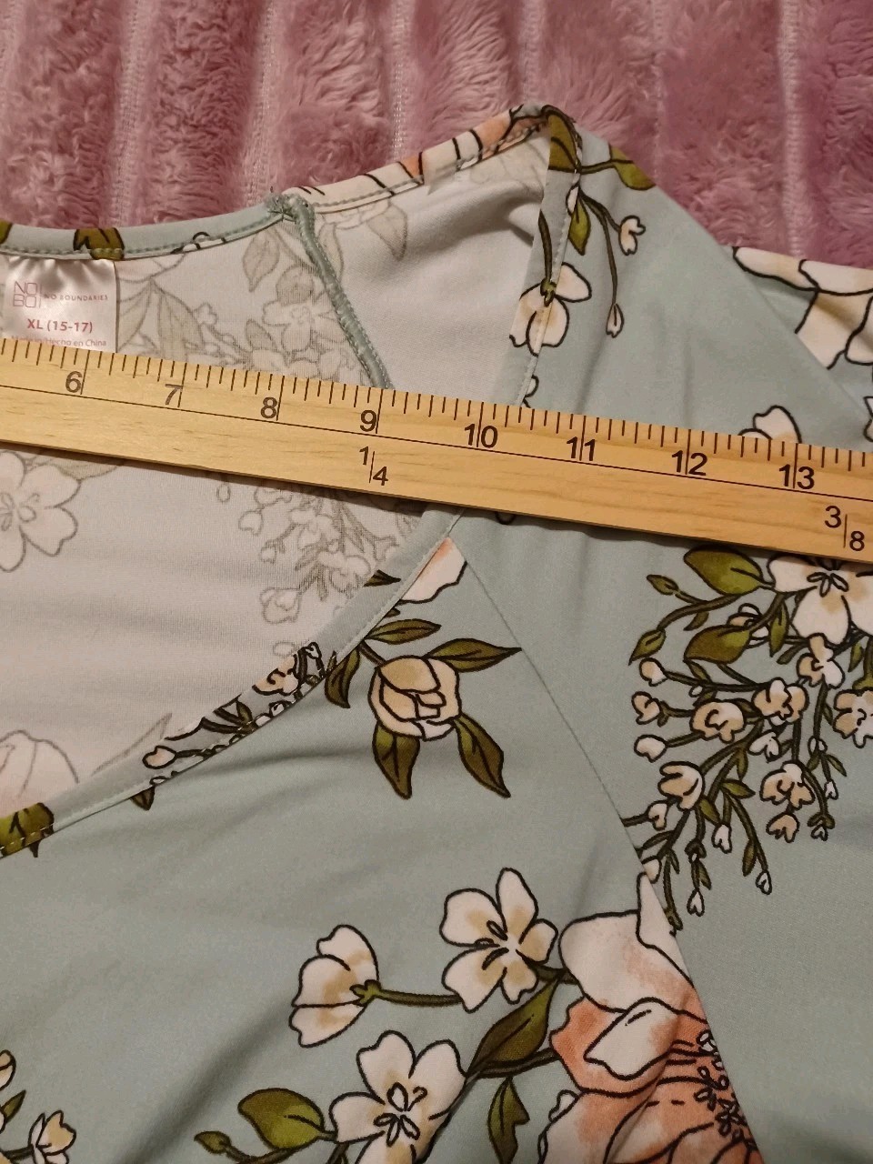 No Boundaries Women’s Green Floral Babydoll Dress XL Crochet Waist Stretch
