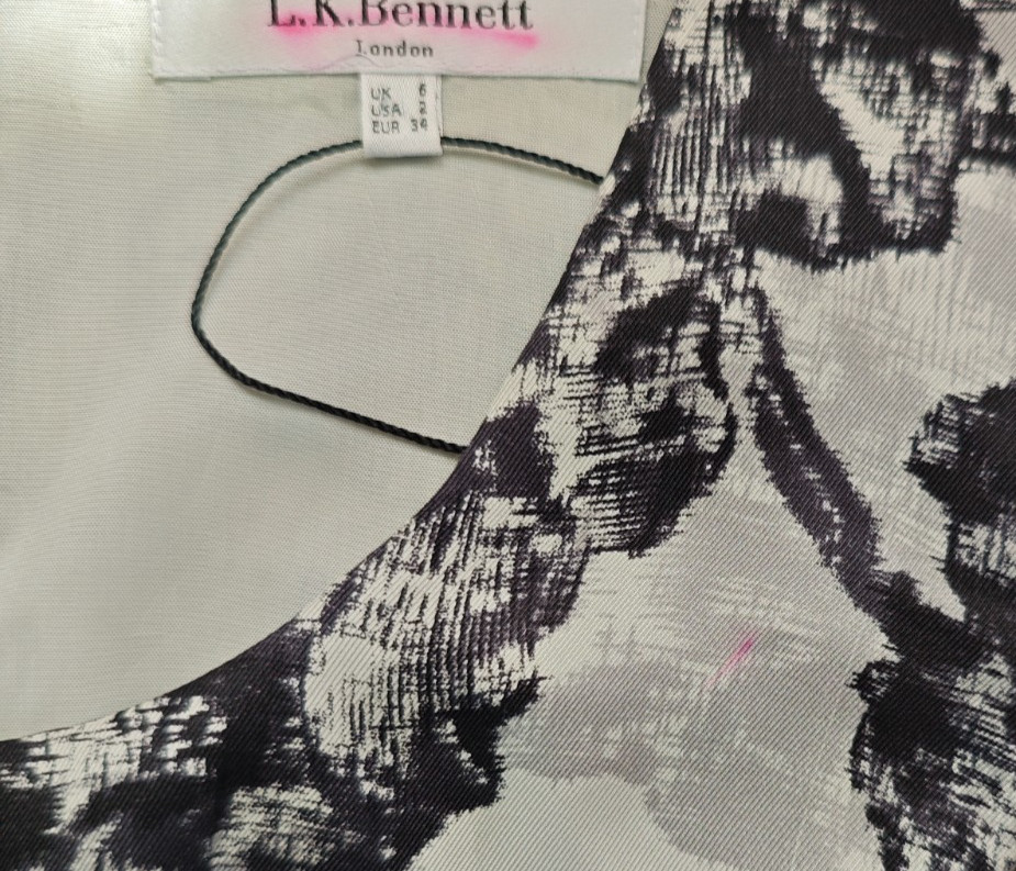 LK Bennett Designer Silk Dress Graphic Floral Black Gray UK6/US2/EU34