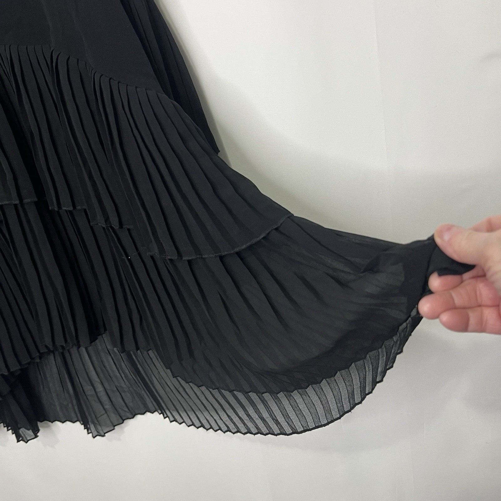 Zara Woman Size M Black Lined Chiffon Hi Low (30” to 34”) Dress Flutter Sleeve