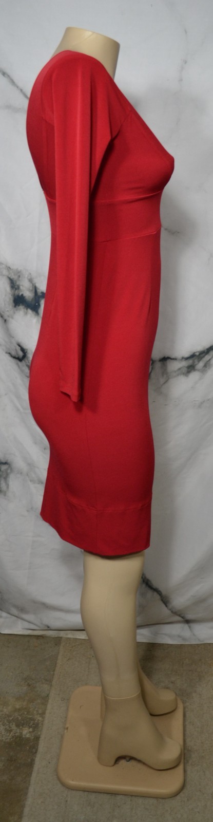 MODA INTERNATIONAL Dark Red Stretchy Dress Small V Neckline Long Sleeves Unlined