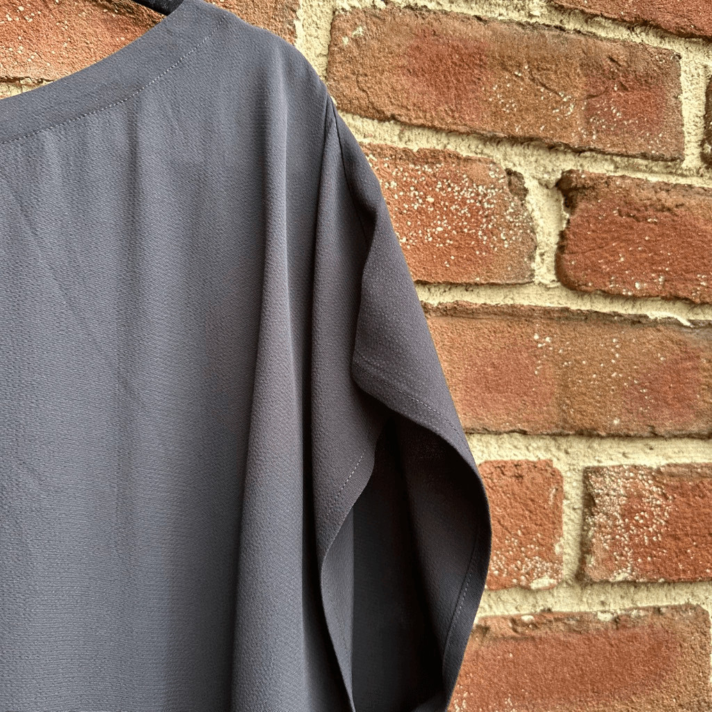 Eileen Fisher $248 Charcoal Gray Bateau Neck Midi Tunic Dress Tencel Lyocell 2X