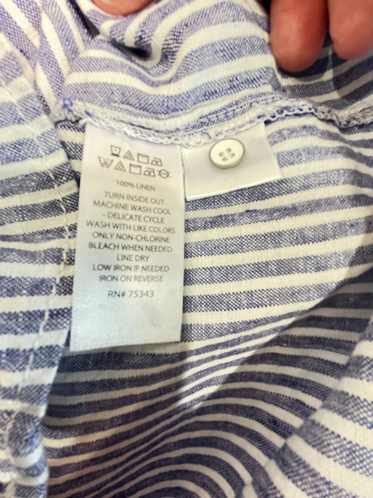 Tahari 100% Linen Shirt Dress Blue White Stripe Coastal Grandma Minimalist Sz M