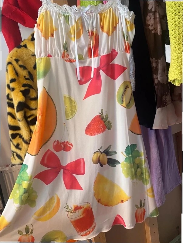Fruit print dress bow