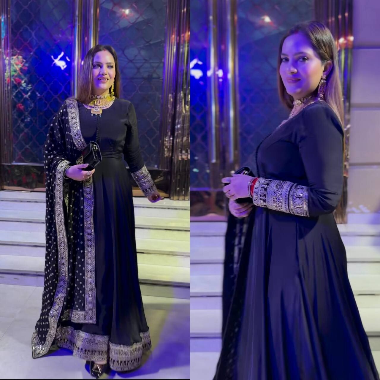Latest Designer Black Natural Crepe Gown With Dupatta For Women & Girls