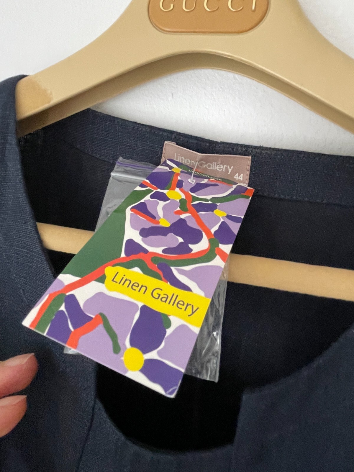 NWT Ukrainian Linen Gallery Linen Navy Blue Embroidered Dress Sz EU44 / Medium