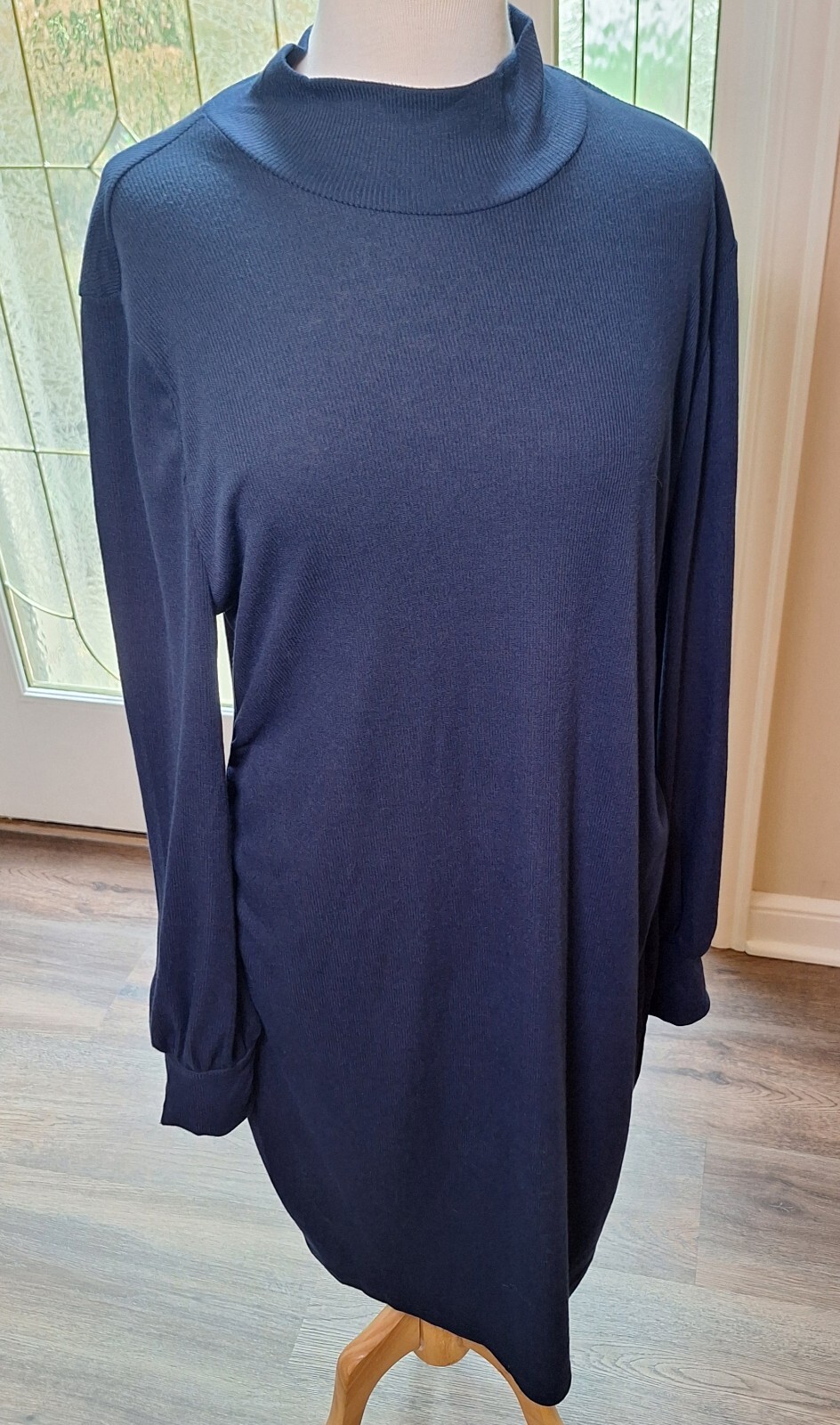 KOJOOIN Dress Women’s 2XL Navy Blue Long Sleeve Side Ruched Staple NEW WITH TAG