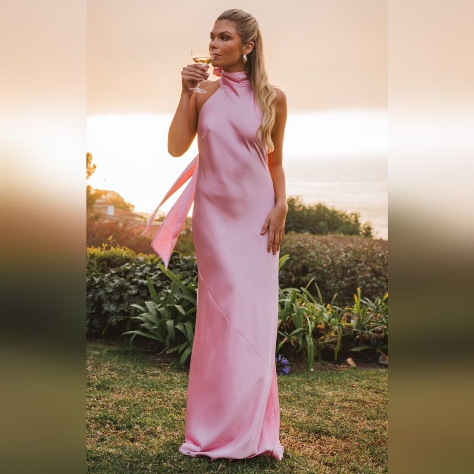 Show Me Your MUMU Lisa Maxi Light Pink Luxe Satin Dress L Wedding Party Prom