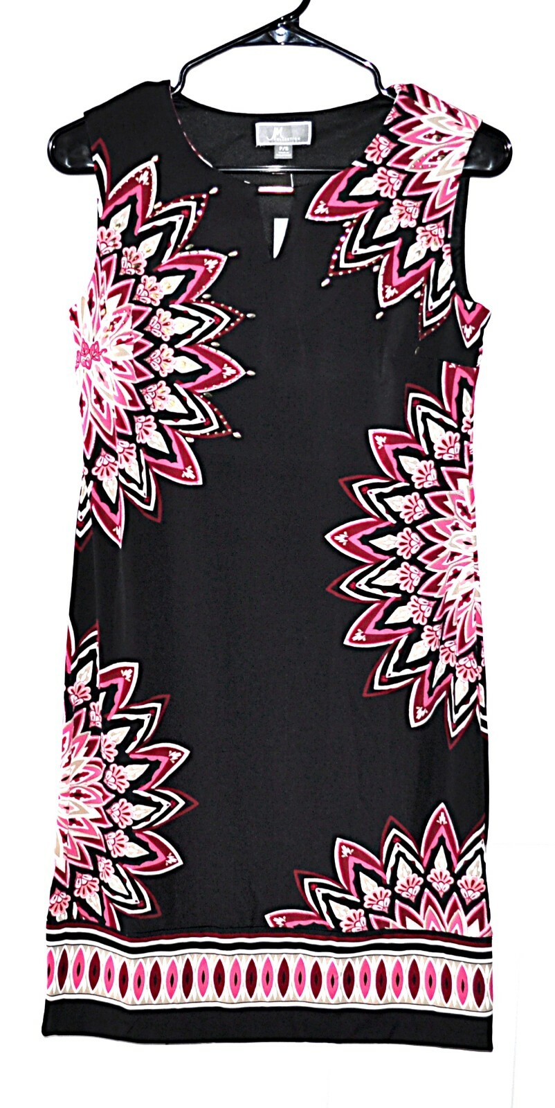 JM Collection Petite S Black Sleeveless Dress Pink Floral Design Embellished