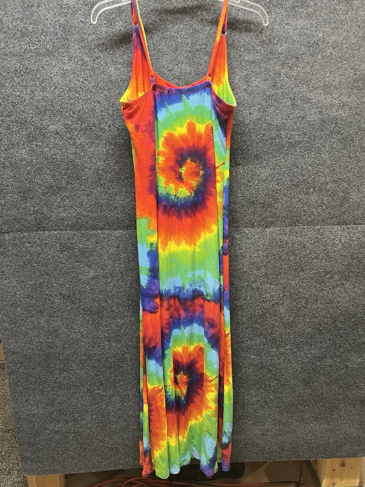 Tie Dye Multicolor Rainbow Spiral Scoop Neck Spaghetti Strap Maxi Dress S