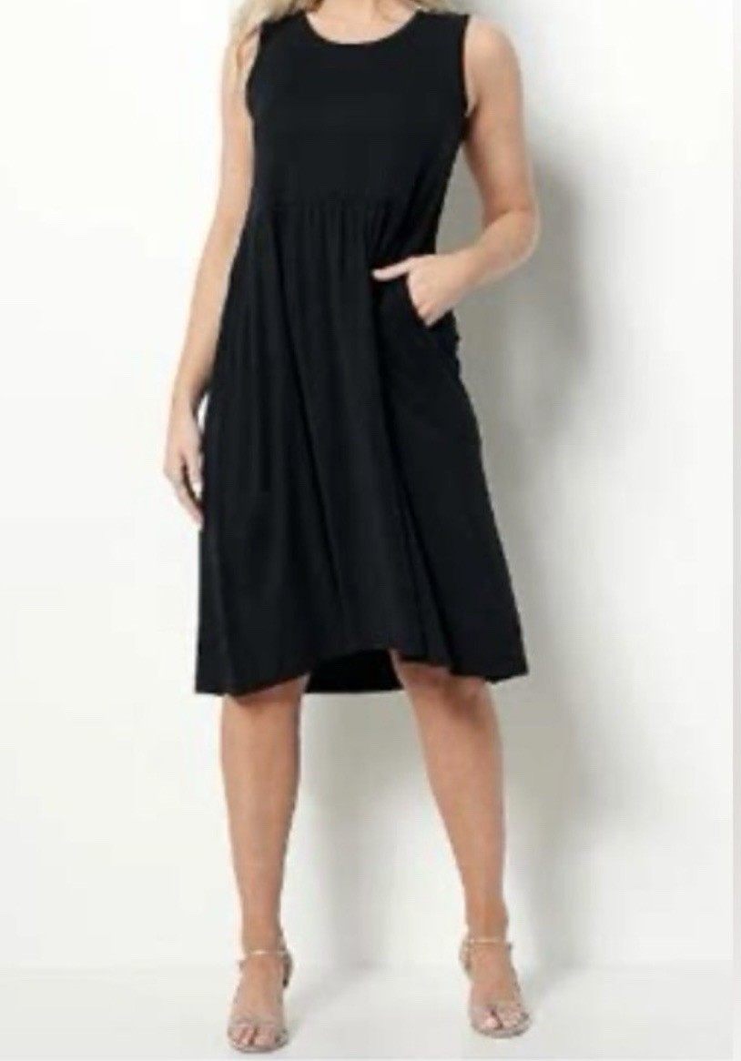 LOGO by Lori Goldstein Dress Black Solid Scoop Neck Sleeveless A-Line Midi M