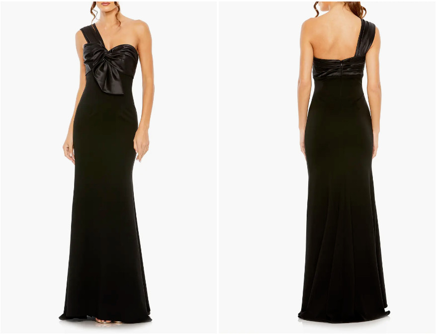Mac Duggal Black One-Shoulder Satin Bow Trumpet Gown Size 4 $398