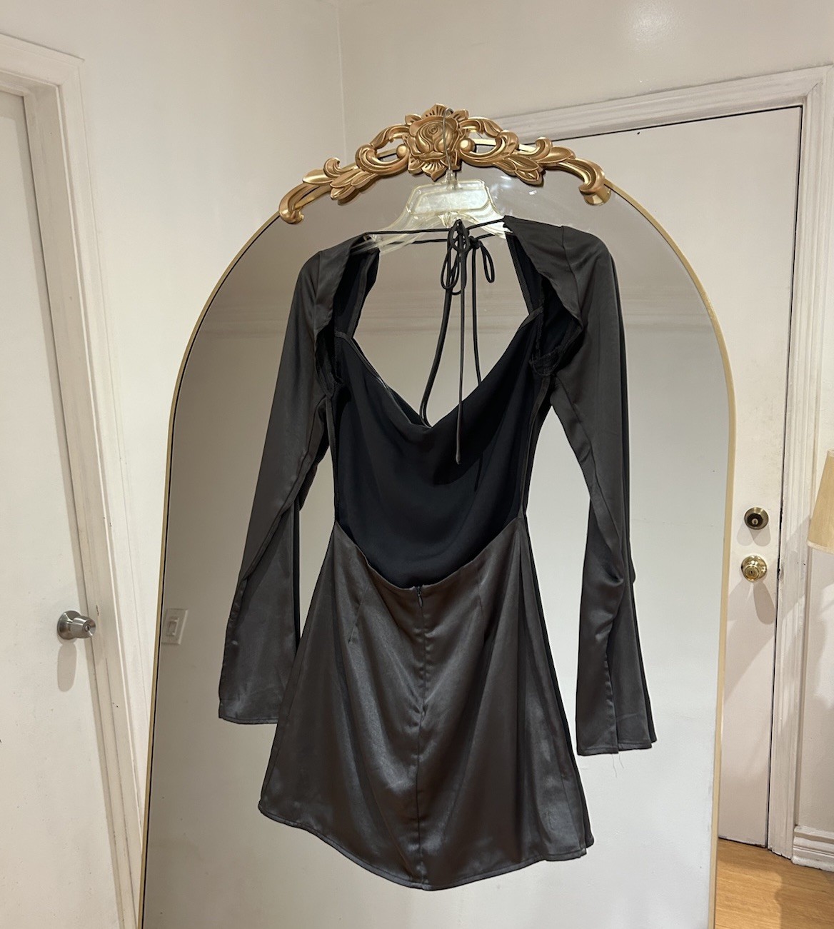 Princess Polly Satin Backless Tie Back Design Cowl Neck Mini Dress, Size 2