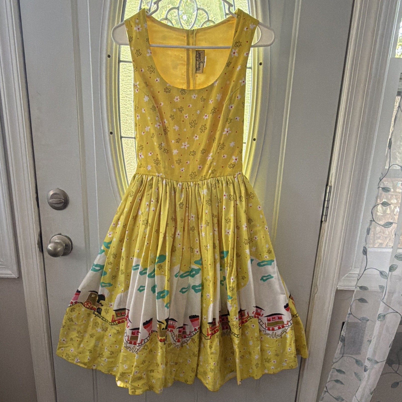 Mary Blair by Pinup Couture Womens Fit & Flare Dress Floral Scoop Neck Zip S