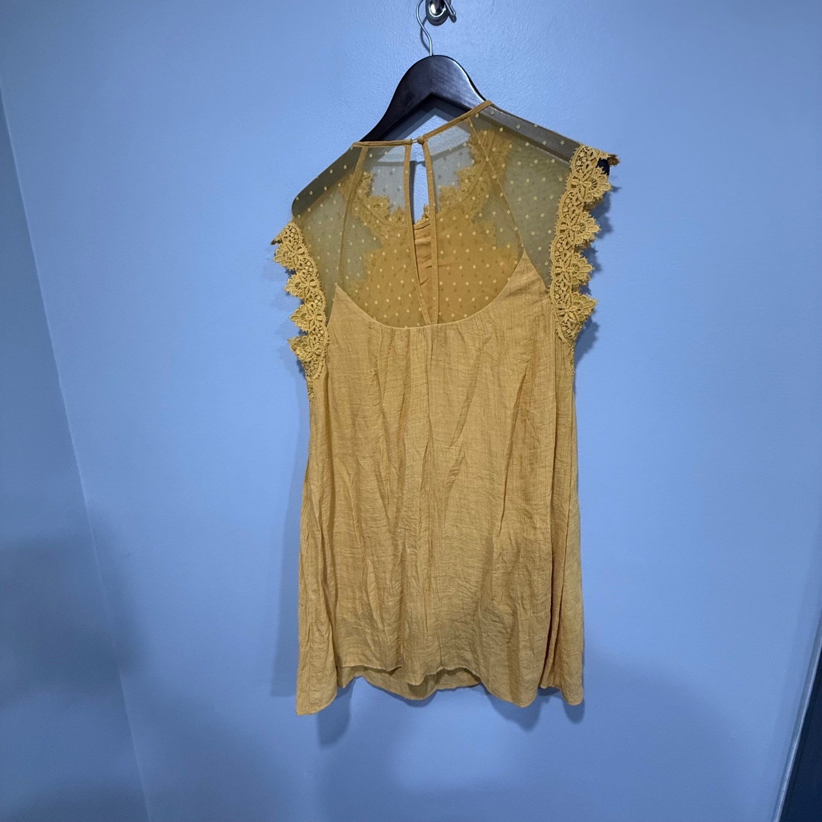 Andree by UNIT Mustard Yellow Lace Yoke Tunic shirt top Women boho feminine