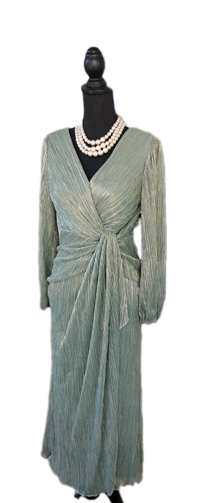 Adrianna Papell 6 S Dress Green Metallic Evening MOB Wedding Ruched Maxi Sheath
